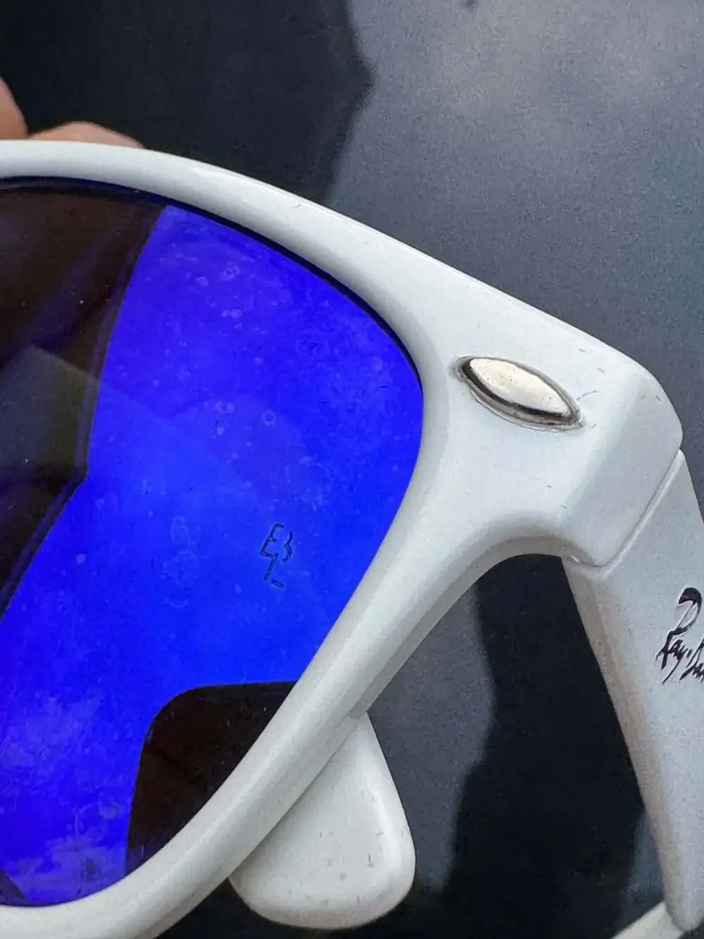 Ray-Ban Polarized Wayfarer Sunglasses in White Frame with Blue Mirror Lenses